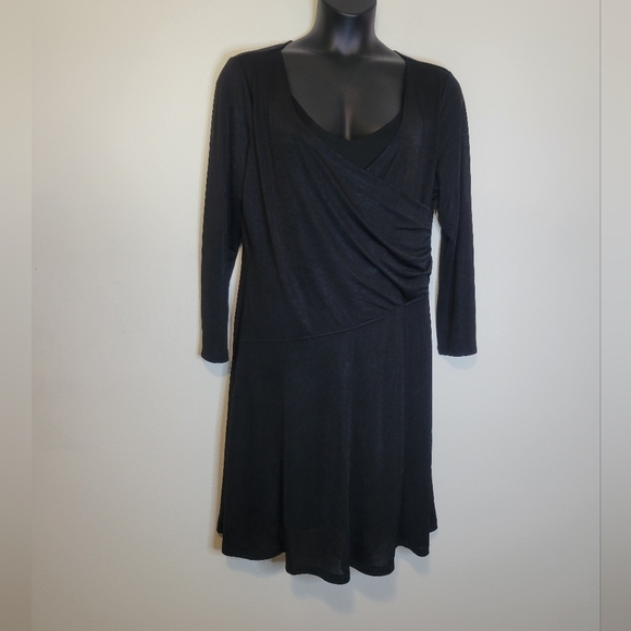 Nic+zoe size xl black stretchy faux wrap dress - Picture 1 of 8